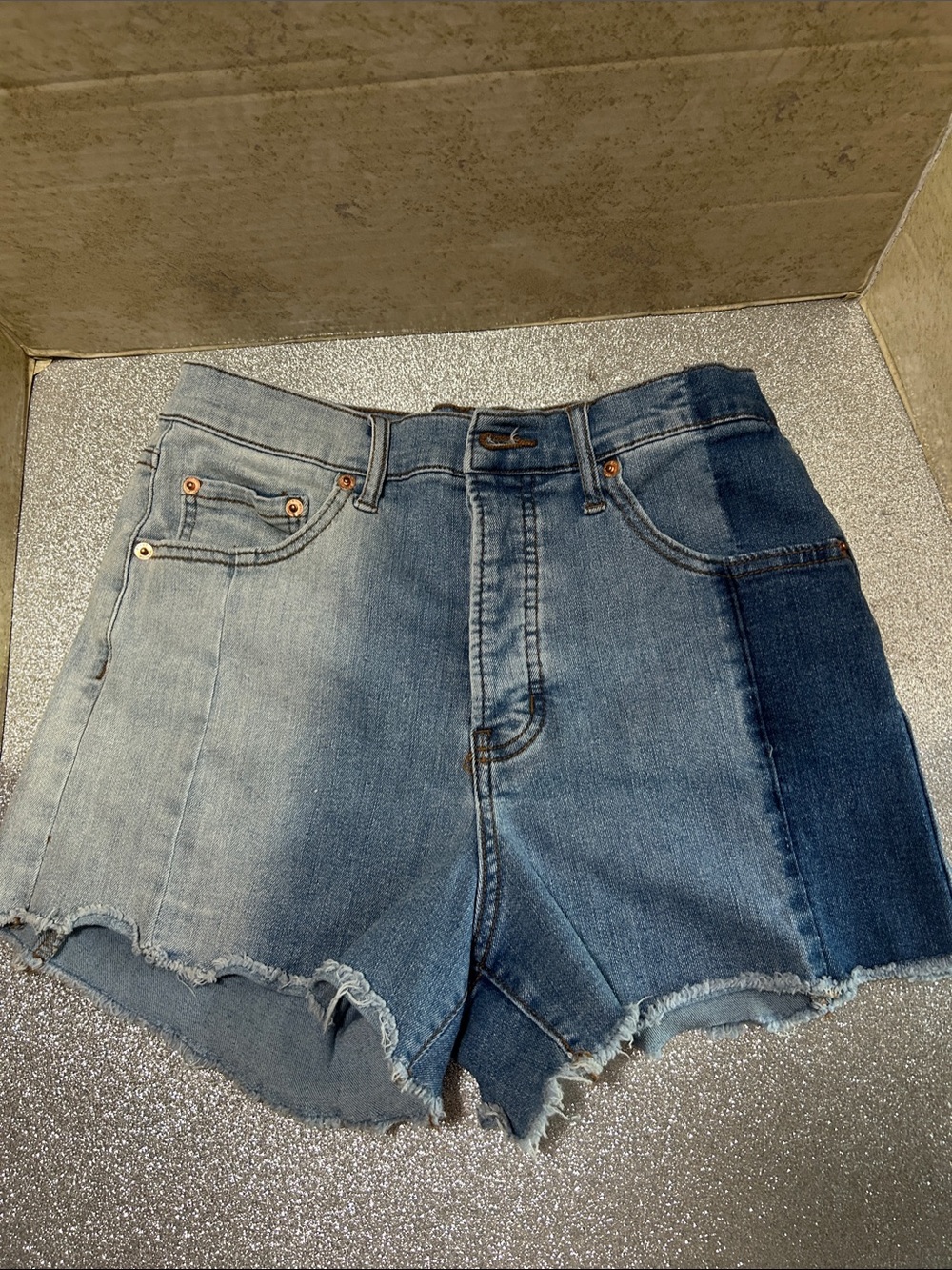 Jessica Simpson Two-Tone Blue High-Waist Denim Shorts